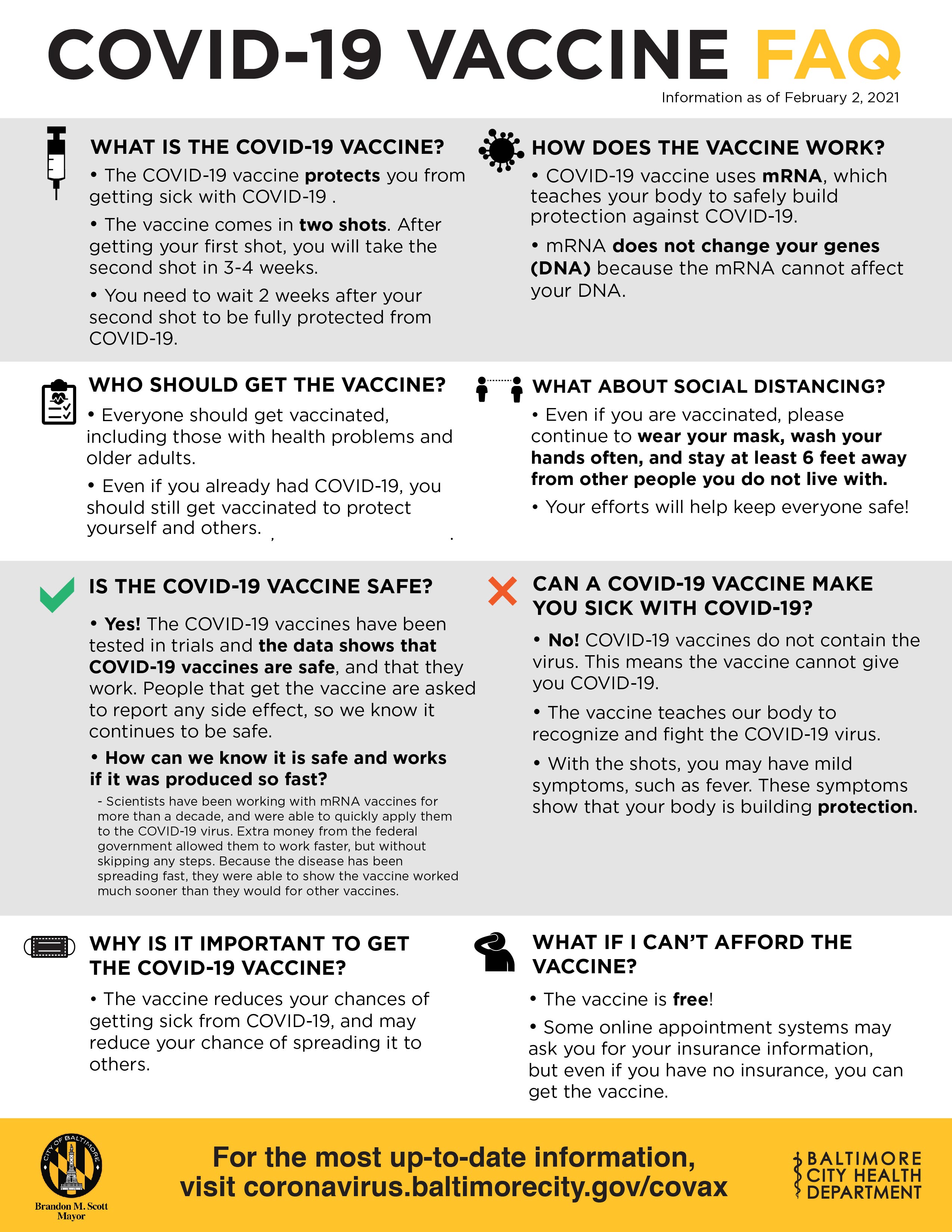 What is the COVID-19 Vaccine? ●	The COVID-19 vaccine protects you from getting sick with COVID-19  ●	The vaccine comes in two shots. After getting your first shot, you will take the second shot in 3-4 weeks. You need to wait 2 weeks after your second s